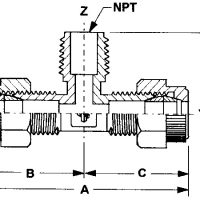 Male Branch Tee, Male NPT Threads, O.D Tube Size (X) Inches (mm): 1/4 (6.35), (Y) : 1/4 (6.35) , Male NPT Size (Z) Inches (mm): 1/4 (6.35)-Male_Branch_Tee_Male_NPT_Threads1.jpg