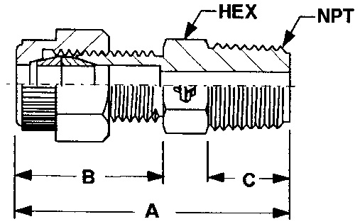 Union Adapter Male, Male NPT Threads, O.D Tube Size Inches (mm): 1/4 (6.35), Male NPT Size Inches (mm): 1/8 (3.17)
