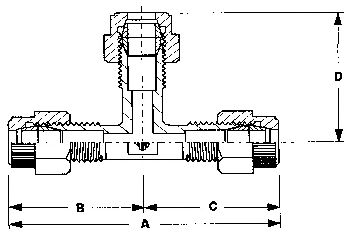Union Tee, O.D Tube Size Inches (mm): 1/8 (3.17)